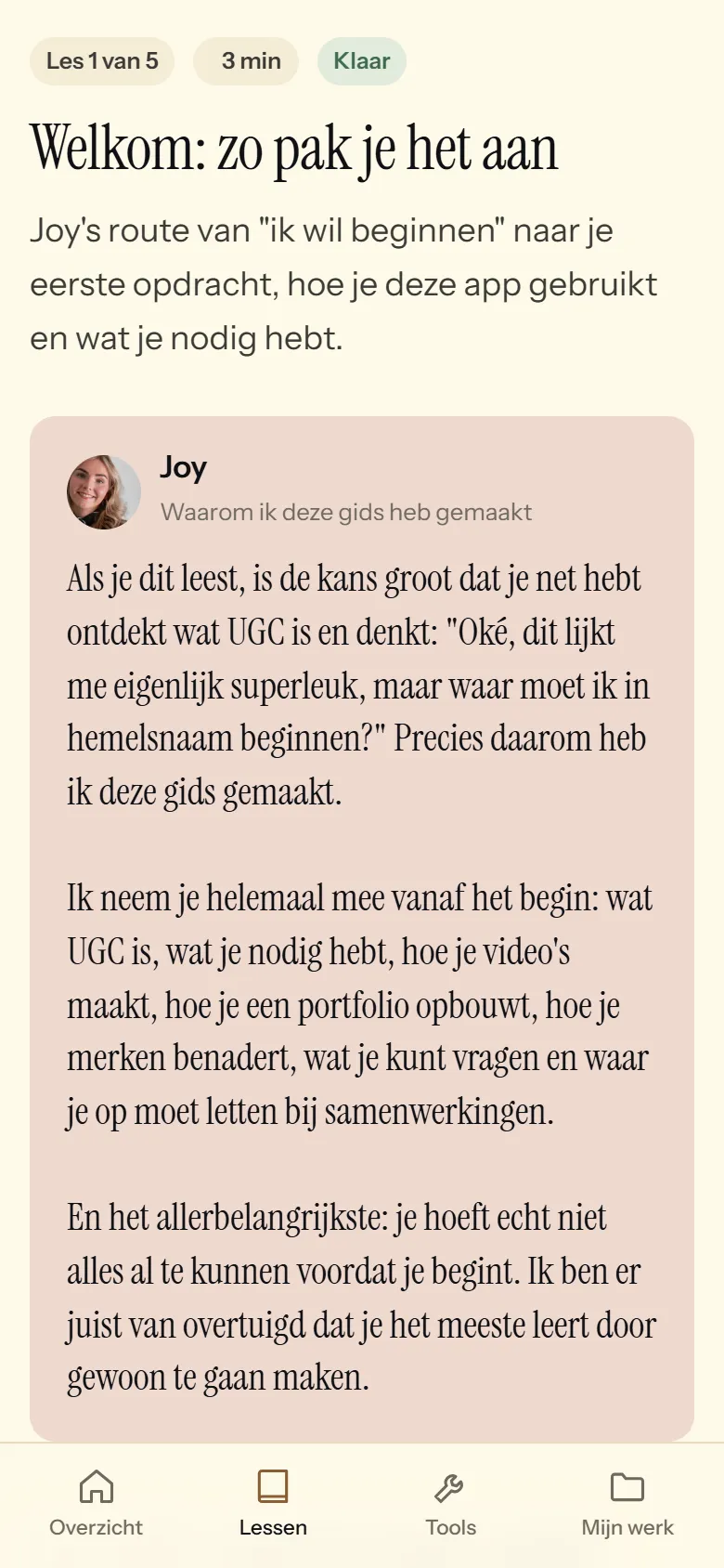 Een les met tips van Joy